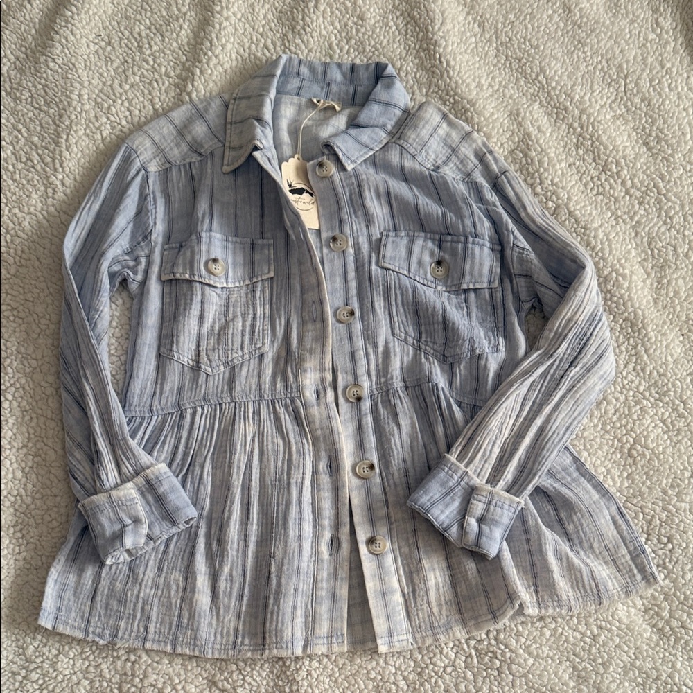 Women's Blue Striped Button-Up Top